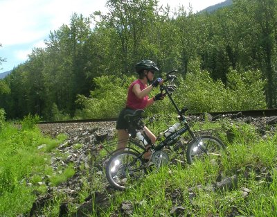 Terry, negotiating the tracks.